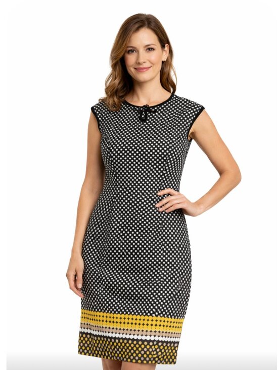 Dresses & Skirts - ILE New York Polka Dot Sheath Dress Size 6 Black White Yellow Sleeveless Keyhole